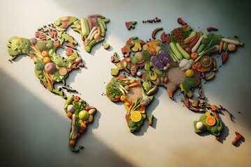 Vibrant mosaic map of the world with diverse colors and patterns