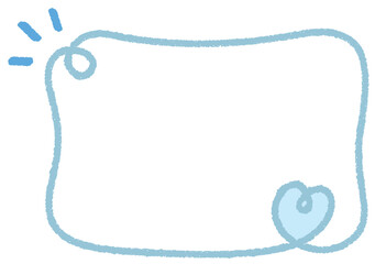 クレヨンラインのカーリーハート四角フレーム/くすみブルー