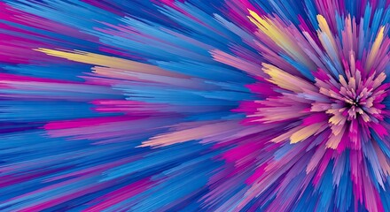 A vibrant, abstract explosion of colors and textures in a blue and pink gradient.