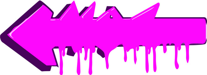 Neonowy, r&oacute;żowy, graffiti strzałka w lewo z efektem spływającej farby na przezroczystym tle.