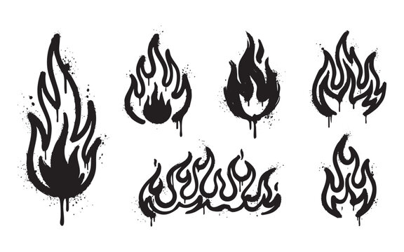 fire flame shapes and bonfires with graffiti grunge texture and drips