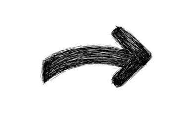 Ręcznie rysowana czarna strzałka wskazująca w prawo na białym tle, idealna do projekt&oacute;w graficznych.