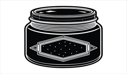 Vintage Jar with Ornate Label Vector Illustration, Retro Glass Container Outline