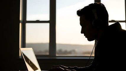 A person working on a laptop in a serene environment with a scenic view