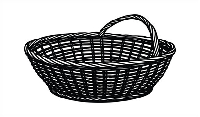 Obraz premium Woven Basket with Handle Isolated on White Background, Vintage Picnic Basket