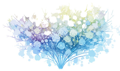 Abstrakcyjny akwarelowy bukiet kwiat&oacute;w w odcieniach błękitu i ż&oacute;łci na białym tle