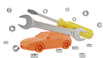 Car Repair Tools and Orange Toy Car