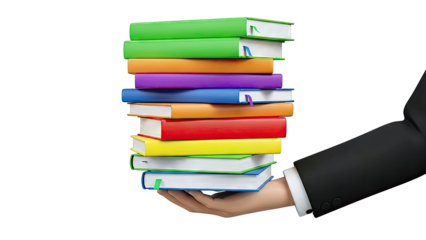Hand Holding Stack of Colorful Books