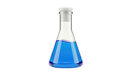 Erlenmeyer flask with blue liquid