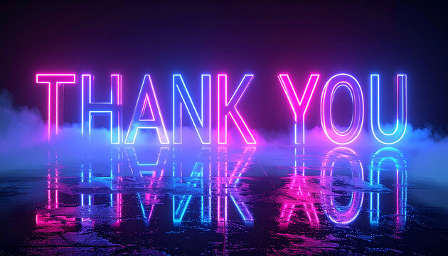 Bright neon thank you text glowing with cyberpunk digital effects
 - Powered by Adobe