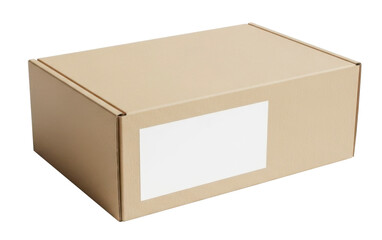 Cardboard Packaging Box with Blank Label Isolated on Transparent Background