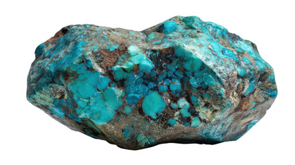 Uncut turquoise mineral stone presenting natural raw form and blue-green color, with transparent background