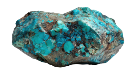 Uncut turquoise mineral stone presenting natural raw form and blue-green color, with transparent background
