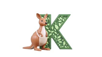 Kangaroo and Letter K with Leaves