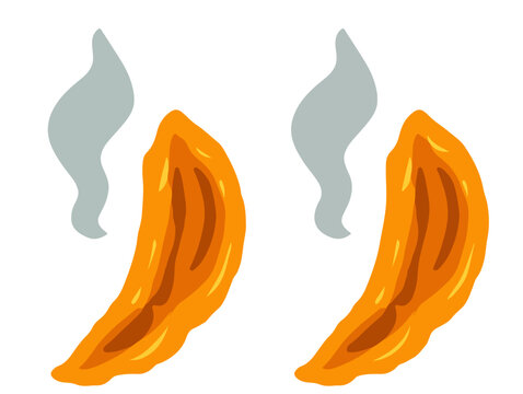 Illustration vectorielle de deux morceaux de nourriture frite dor&eacute;e et fumante, parfaits pour les menus de restauration rapide ou les designs culinaires sur fond transparent.