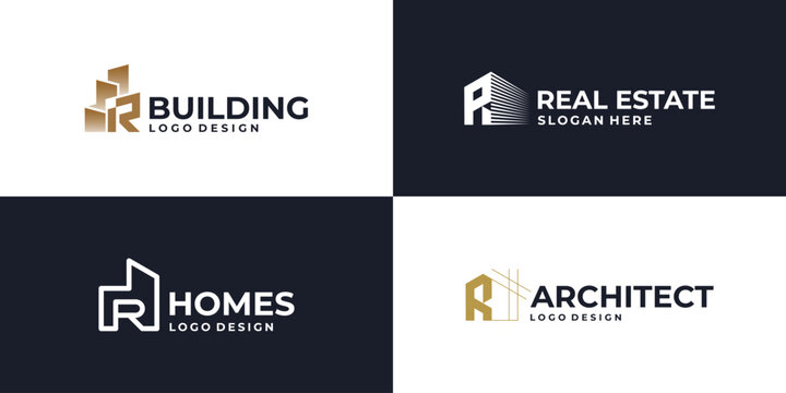 creative initial letter R real estate logo symbol, building logo design vector