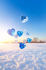 雪とハート型のダイヤ | Snow and heart-shaped diamonds Generative AI