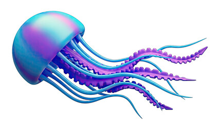 Blue and purple 3D jellyfish with flowing tentacles