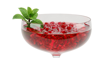 Pomegranate arils and mint in a glass bowl