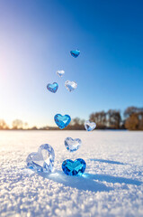 雪とハート型のダイヤ | Snow and heart-shaped diamonds Generative AI