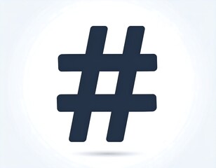 Fototapeta premium A simple illustration of a hashtag symbol, rendered in dark blue against a white, subtly shaded background. The shadow adds depth