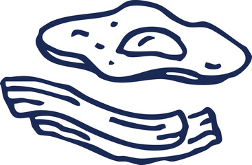 Hand-drawn illustration of crispy bacon strips and a perfectly fried egg, a classic breakfast combination