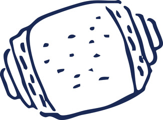 Simple Hand-Drawn Illustration of a Croissant with Blue Ink Strokes on a White Background