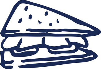 Artistic simplicity in a hand-drawn sketch depicting a classic triangular sandwich, ideal for a casual eatery menu or quick recipe blog
