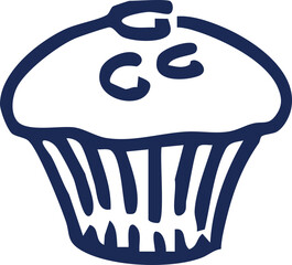 Hand-drawn illustration of a cupcake with frosting and sprinkles, perfect for baking, dessert, and celebration themes