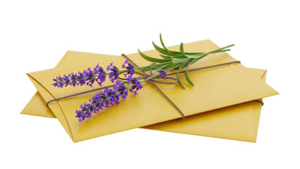 Yellow Envelopes with Lavender Sprig and Twine