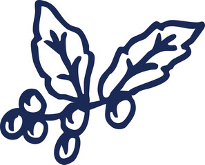 Stylized hand-drawn botanical illustration featuring a sprig of berries and leaves, evoking winter festivities and natural elegance, ideal for holiday season graphic designs