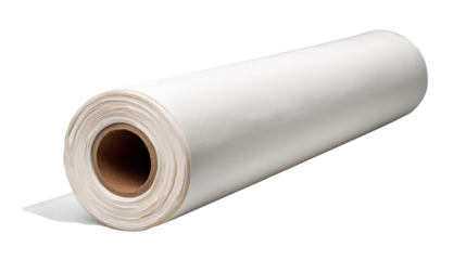 White fabric roll with cardboard core for textile industry and manufacturing, on transparent background