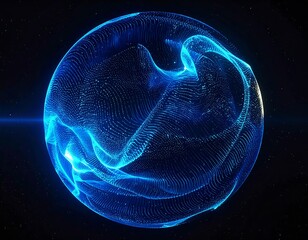 A captivating blue sphere, composed of countless particles, floats against a starry cosmic backdrop. Light illuminates it, creating depth and dimension