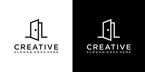 Door vector logo design on black and white background
