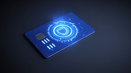 Advanced security shield with circular interface on digital card representing cyber protection and secure technology.
