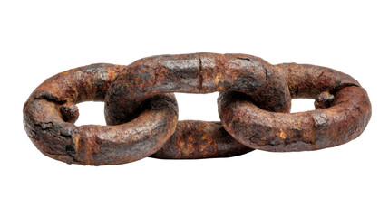 Fototapeta premium Rusty metal chain links forming connection, showing corrosion, age, and strength against decay with transparent background