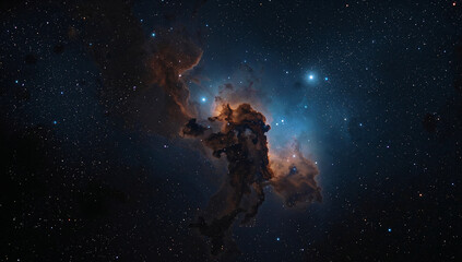 Naklejka premium Pillars of creation nebula blue and orange glowing gas clouds
