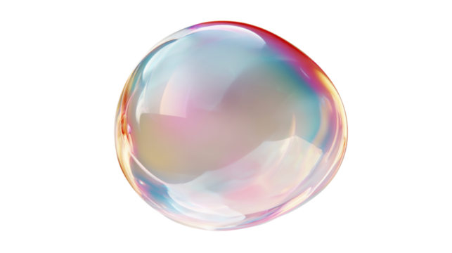 Soap bubble floating with iridescent rainbow colors reflecting light, transparent sphere creating a shiny effect - Powered by Adobe