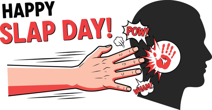 Humorous slap day illustration with hand slapping face