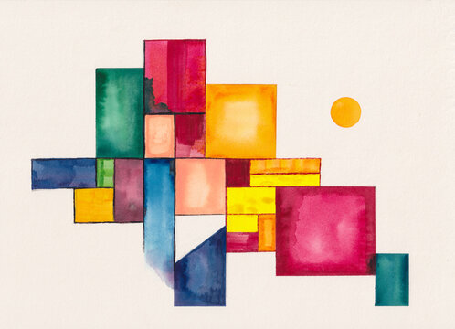 Abstract Geometric Watercolor Composition with Shapes