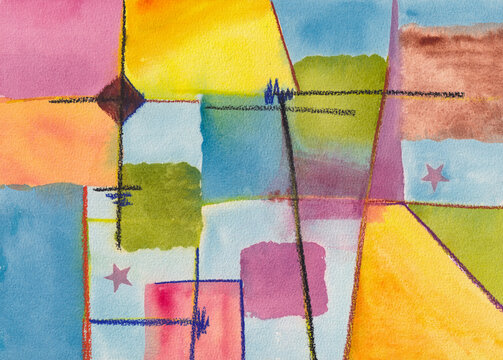 Vibrant Watercolor Crayon Abstract Stars