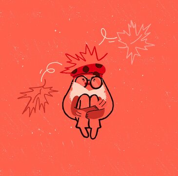 Whimsical autumn character illustration in warm tones
