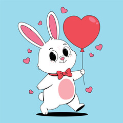 Rabbit Holding a Valentine's Heart Balloon