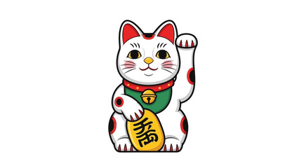 Maneki Neko Japanese Lucky Cat Figurine with Raised Paw.