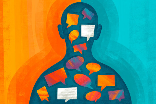 Creative representation of communication inside a human figure