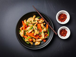 Chicken stir fry with vegetables and spices