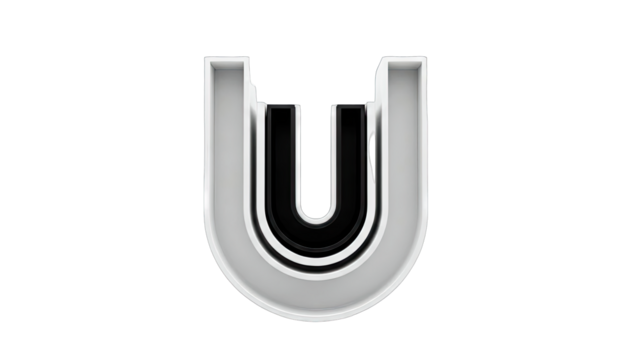 3D Rendered U-Shape with Chrome and Black Layers - Powered by Adobe