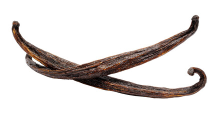 Vanilla beans crossing on transparent background, flavoring food and adding gourmet spice to recipes