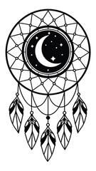 Mystical Dreamcatcher Design Featuring a Crescent Moon and Sparkling Stars