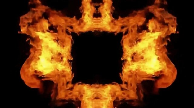 A close-up of a fiery abstract pattern with glowing yellow and orange flames
